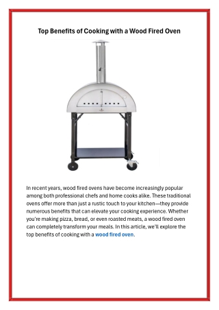 Top Benefits of Cooking with a Wood Fired Oven