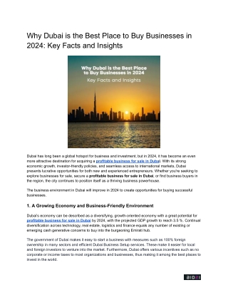 Why Dubai is the Best Place to Buy Businesses in 2024: Key Facts and Insights