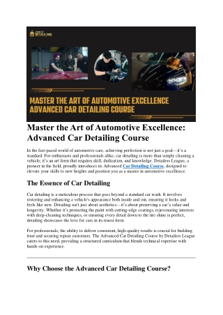 Master the Art of Automotive Excellence: Advanced Car Detailing Course