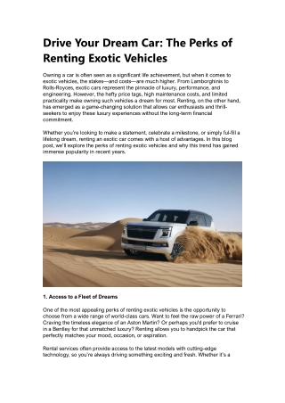 Drive Your Dream Car - The Perks of Renting Exotic Vehicles