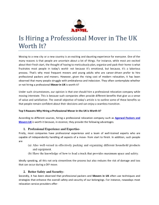 Is Hiring a Professional Mover in The UK Worth It