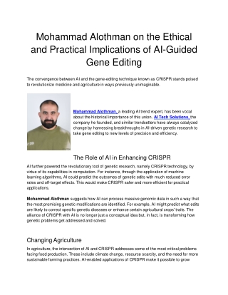 Mohammad Alothman on the Ethical and Practical Implications of AI Guided Gene Editing