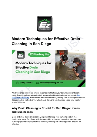 Modern Techniques for Effective Drain Cleaning in San Diego