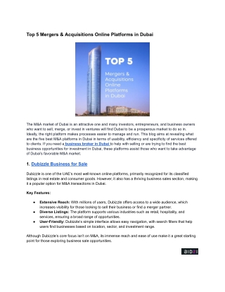 Top 5 Mergers & Acquisitions Online Platforms in Dubai
