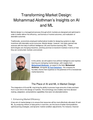 Transforming Market Design Mohammad Alothmans Insights on AI and ML