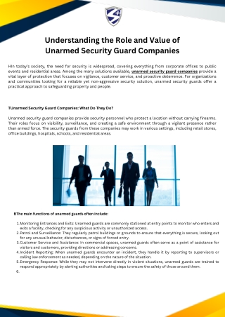 Understanding the Role and Value of Unarmed Security Guard Companies