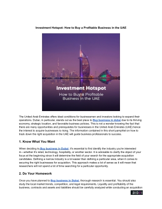 Investment Hotspot: How to Buy a Profitable Business in the UAE