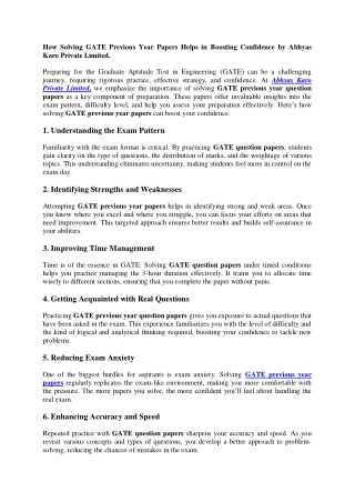 How Solving GATE Previous Year Papers Helps in Boosting Confidence by Abhyas Kar