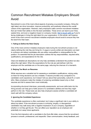 Common Recruitment Mistakes Employers Should Avoid