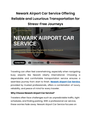 Reliable Newark Airport Car Service for Stress-Free Travel