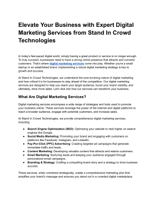 Elevate Your Business with Expert Digital Marketing Services from Stand In Crowd Technologies