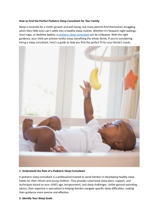 How to Find the Perfect Pediatric Sleep Consultant for Your Family