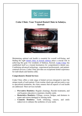 Visit Dental Clinic in Kuwait Salmiya - Cedar Clinic