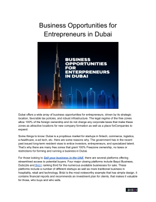 Business Opportunities for Entrepreneurs in Dubai