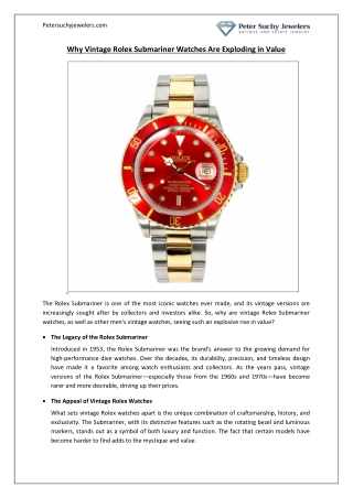 Why Vintage Rolex Submariner Watches Are Exploding in Value