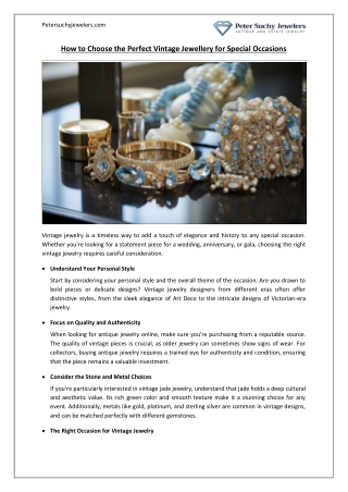 How to Choose the Perfect Vintage Jewellery for Special Occasions