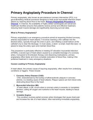 Primary Angioplasty Procedure in Chennai