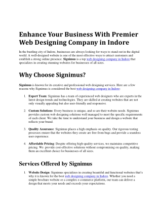 Enhance Your Business With Premier Web Designing Company in Indore