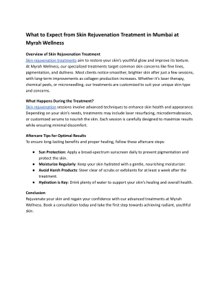 What to Expect from Skin Rejuvenation Treatment in Mumbai at Myrah Wellness