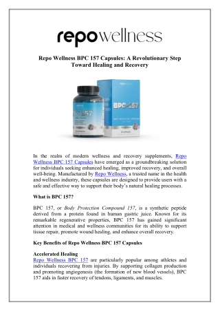 Try Repo Wellness BPC 157 Capsules for Faster Recovery Now