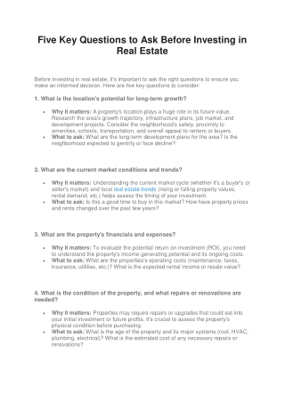 Five Key Questions to Ask Before Investing in Real Estate
