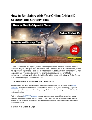 How to Bet Safely with Your Online Cricket ID_ Security and Strategy Tips
