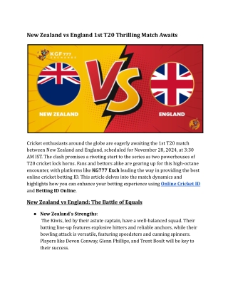 New Zealand vs England 1st T20 Thrilling Match Awaits
