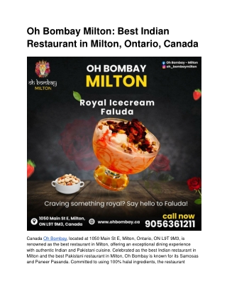 Oh Bombay Milton_ Best Indian Restaurant in Milton, Ontario, Canada