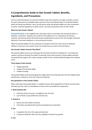 A Comprehensive Guide to Hair Growth Tablets - Benefits, Ingredients, and Precautions