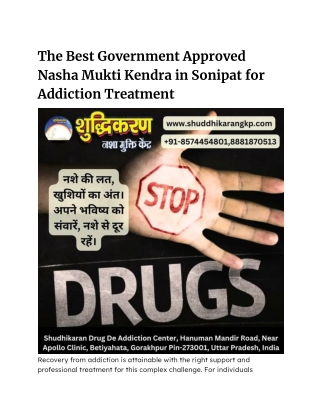 The Best Government Approved Nasha Mukti Kendra in Sonipat for Addiction Treatment