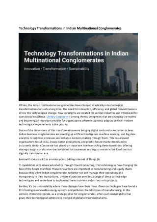 Technology Transformations in Indian Multinational Conglomerates - Unitary corporate group