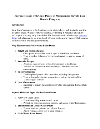 Entrance Doors with Glass Panels in Mississauga