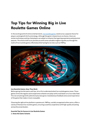 Top Tips for Winning Big in Live Roulette Games Online