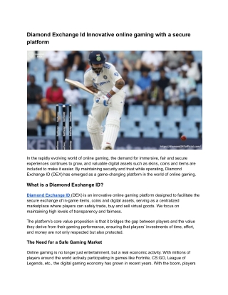 Diamond Exchange Id Innovative online gaming with a secure platform