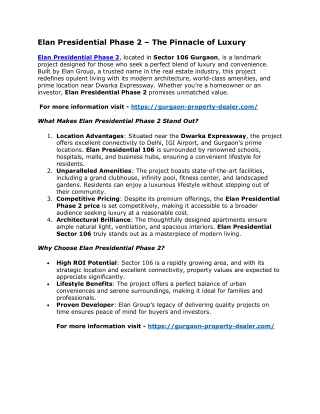 Elan Presidential Phase 2 – The Pinnacle of Luxury