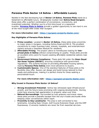 Pareena Plots Sector 14 Sohna – Affordable Luxury