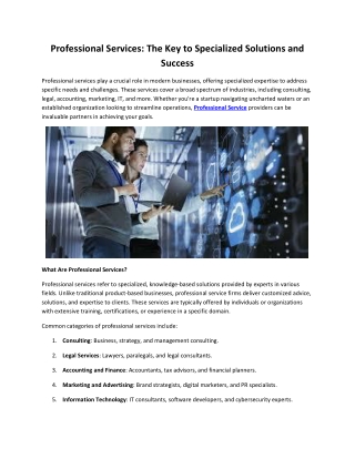Professional Services: The Key to Specialized Solutions and Success