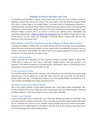 Udaipur to Mount Abu - vedant oneway cabs