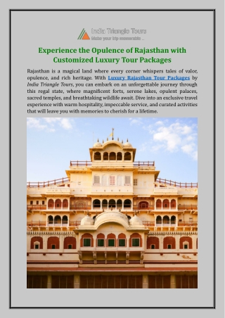 Experience the Opulence of Rajasthan with Customized Luxury Tour Packages