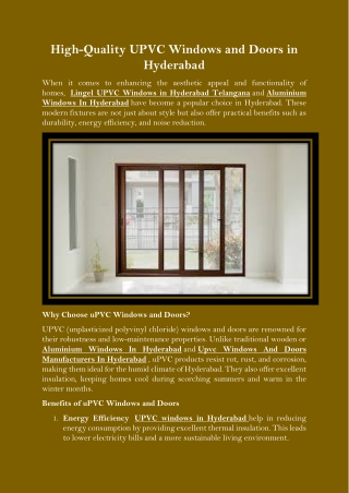 High-Quality UPVC Windows and Doors in Hyderabad