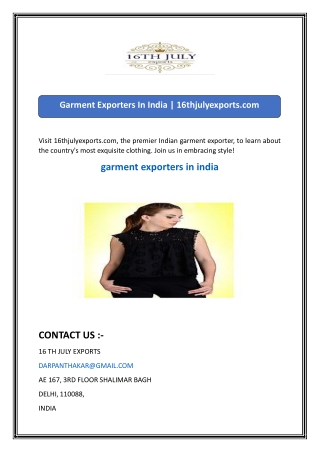 Garment Exporters In India  16thjulyexports