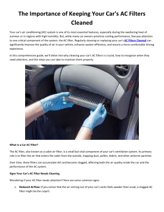 The Importance of Keeping Your Car's AC Filters Cleaned