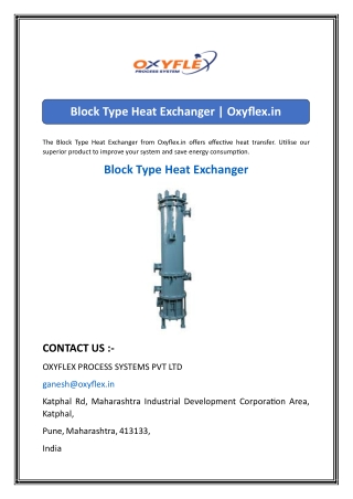 Block Type Heat Exchanger  Oxyflex.in