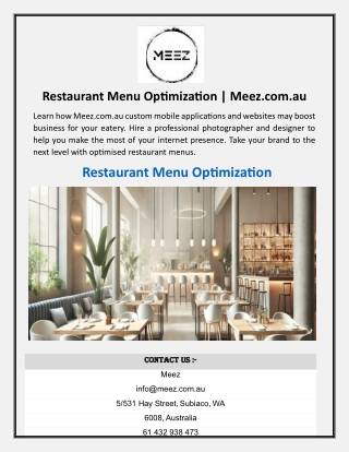 Restaurant Menu Optimization  Meez.com.au