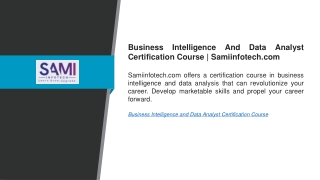 Business Intelligence And Data Analyst Certification Course  Samiinfotech.com