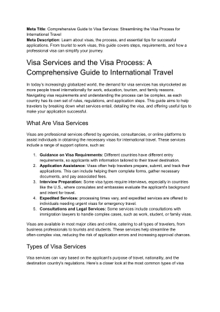 Visa Services and the Visa Process