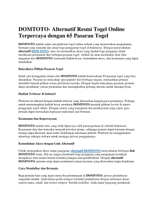 DOMTOTO- Alternatif Resmi Togel Online Terpercaya dengan 65 Pasaran Togel