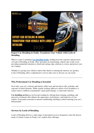 Expert Car Detailing in Noida: Transform Your Vehicle with Lords of Detailing