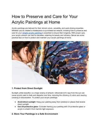 How to Preserve and Care for Your Acrylic Paintings at Home