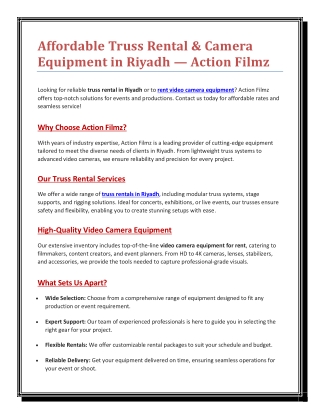 Affordable Truss Rental & Camera Equipment in Riyadh — Action Filmz
